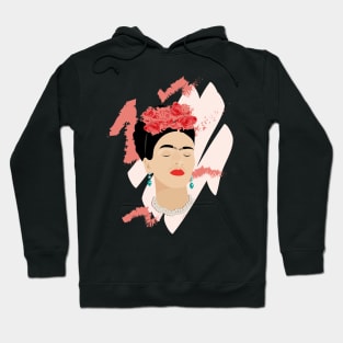 Frida Kahlo modern portrait famous mexican painter red roses headpiece decoration Hoodie